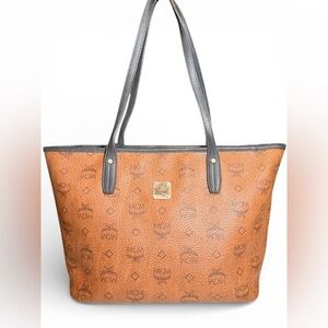 MCM Dark Cognac Visetos Anya Shopper Tote
